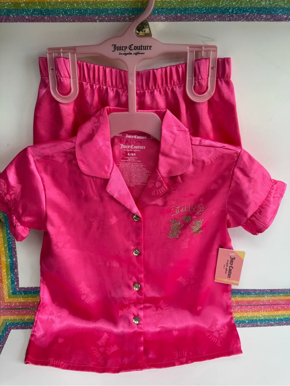 Juicy Couture Bright Hot Pink Satin Short Pajama Set
